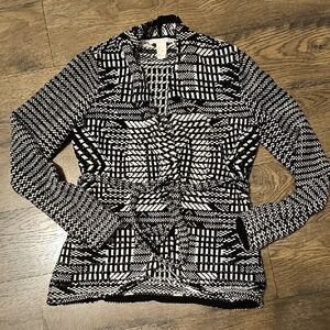H&M OPEN sweater Black White Patterned Cardigan Bohemian Aztec Small Women Tie